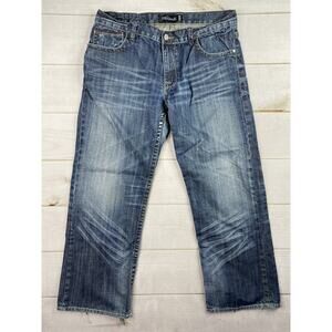 Manchester Jeans Mens 38R Dark Wash Denim 100% Cotton Distressed Embroidered